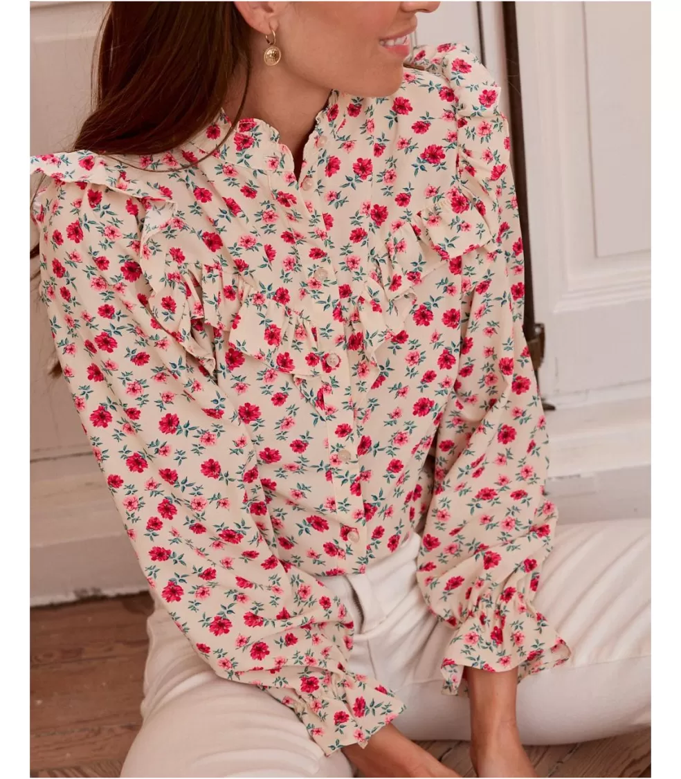 BLUSAS Y CAMISAS>Polin et moi Blusa Flores Volania BEIGE