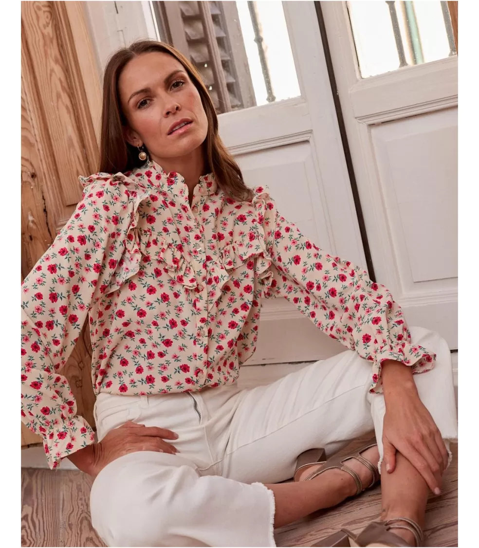 BLUSAS Y CAMISAS>Polin et moi Blusa Flores Volania BEIGE