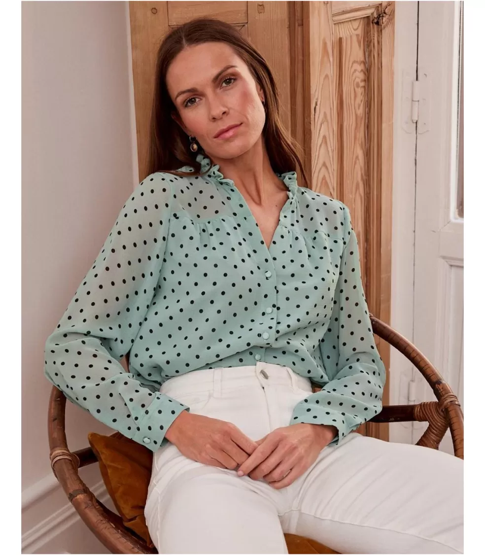 BLUSAS Y CAMISAS>Polin et moi Blusa Topos Elama Eucalipto