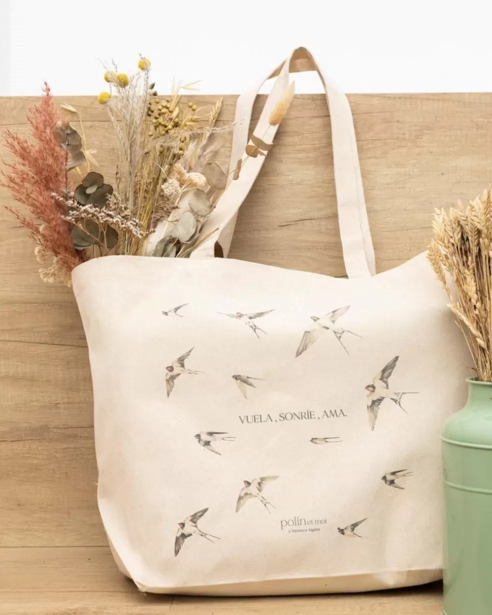BOLSOS>Polin et moi Bolsa Solidaria “El vuelo de las golondrinas” Beige