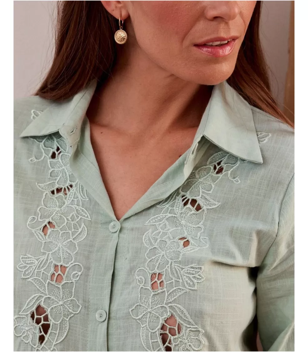 BLUSAS Y CAMISAS>Polin et moi Camisa Bordados Priscilia Menta