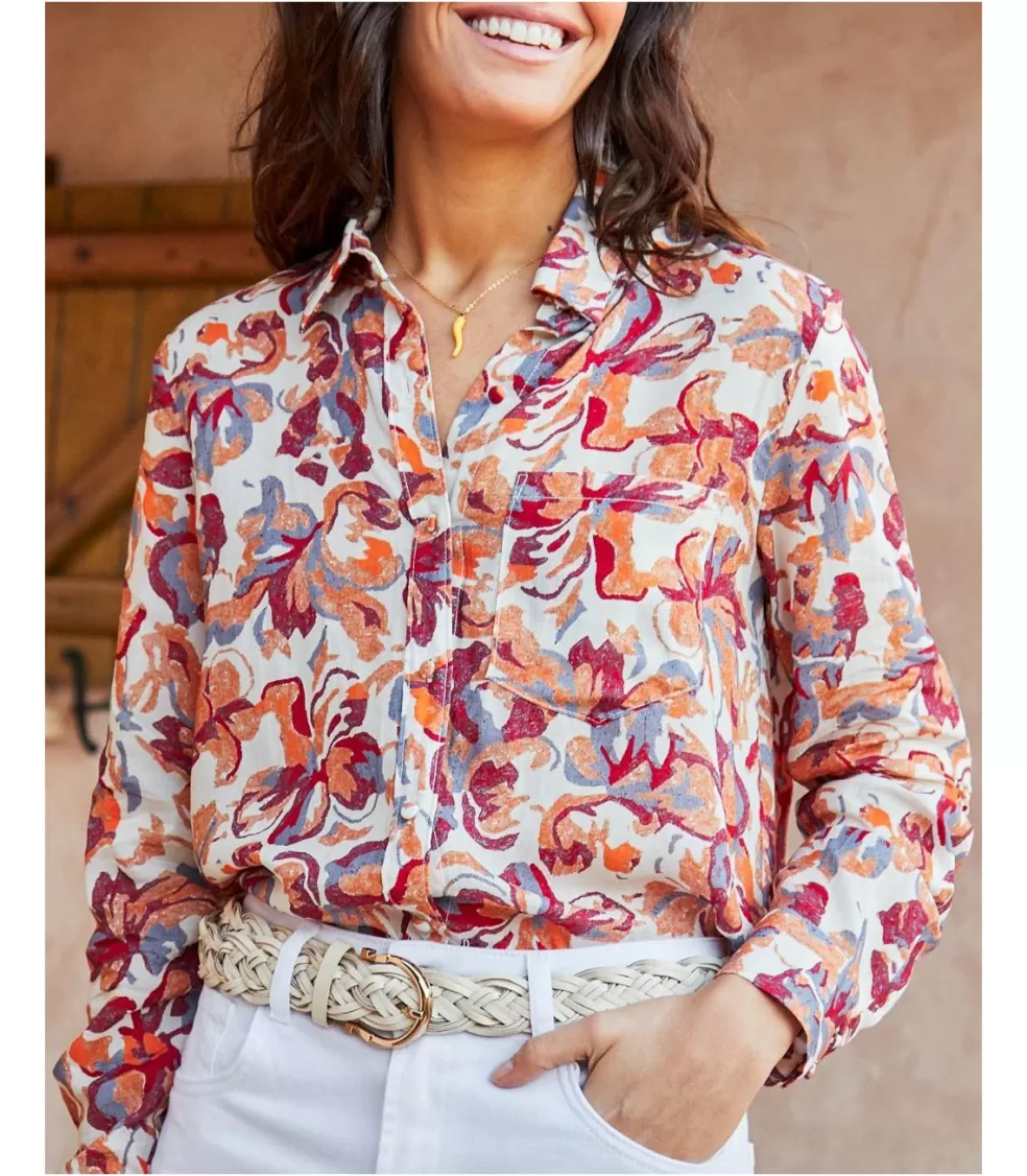 BLUSAS Y CAMISAS>Polin et moi Camisa Estampada Aidana NARANJA
