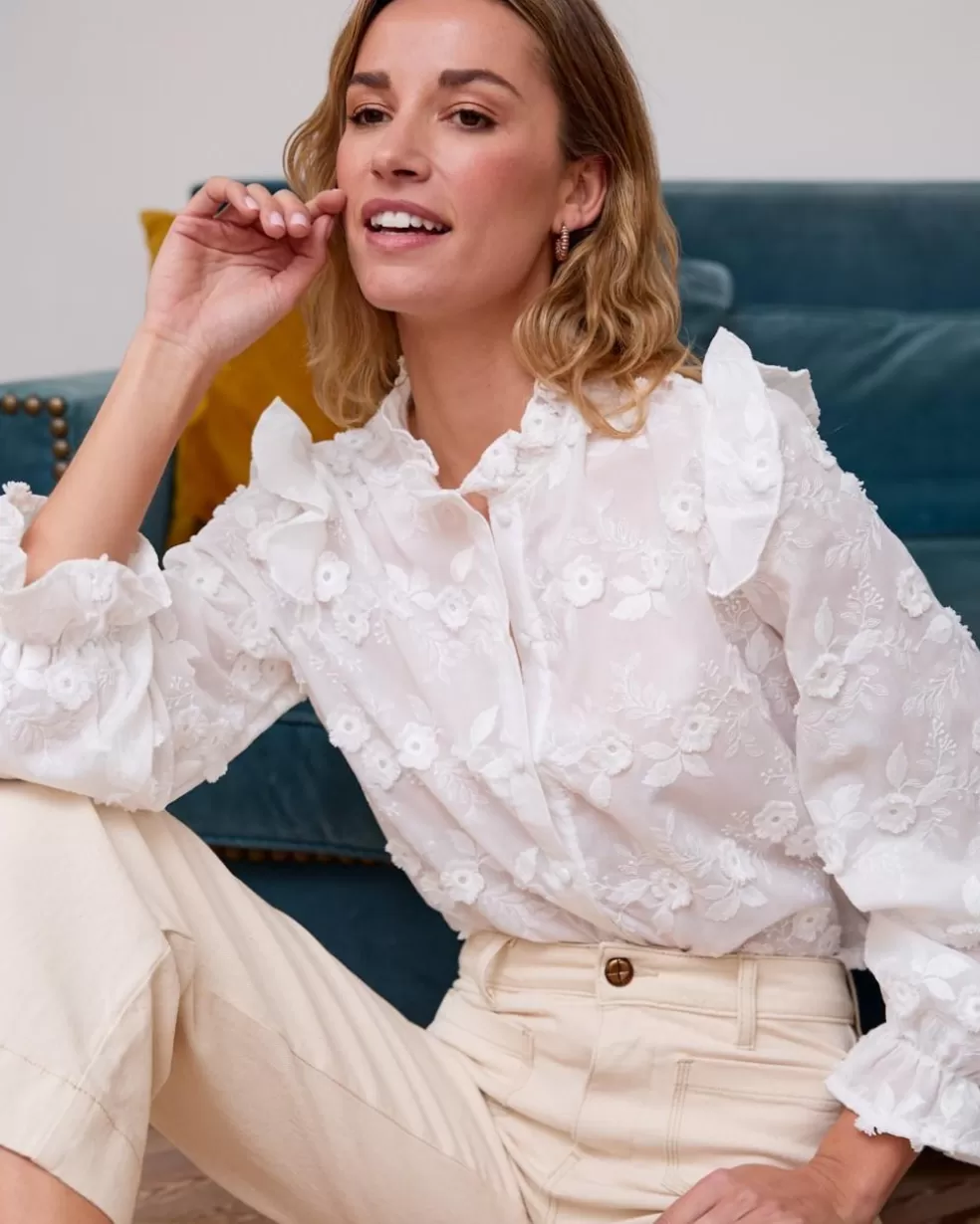 BLUSAS Y CAMISAS>Polin et moi Camisa Flores Casemira blanco