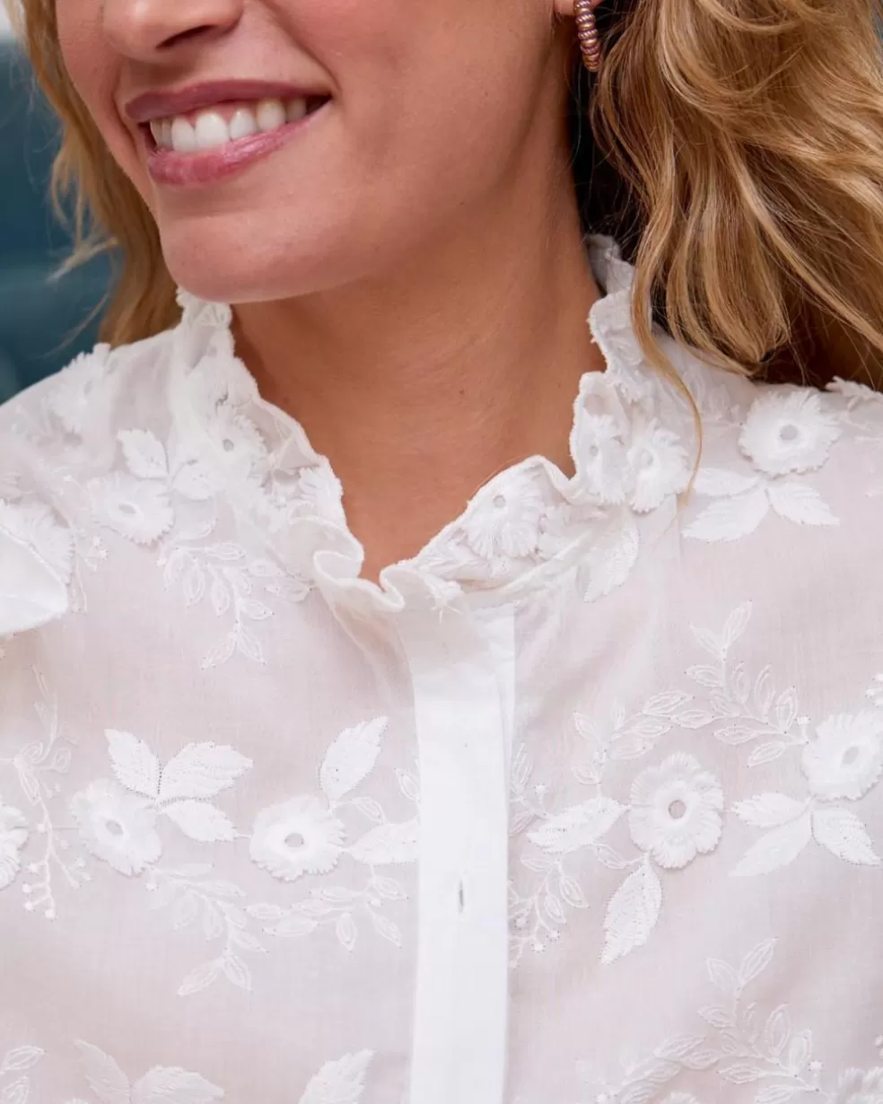 BLUSAS Y CAMISAS>Polin et moi Camisa Flores Casemira blanco