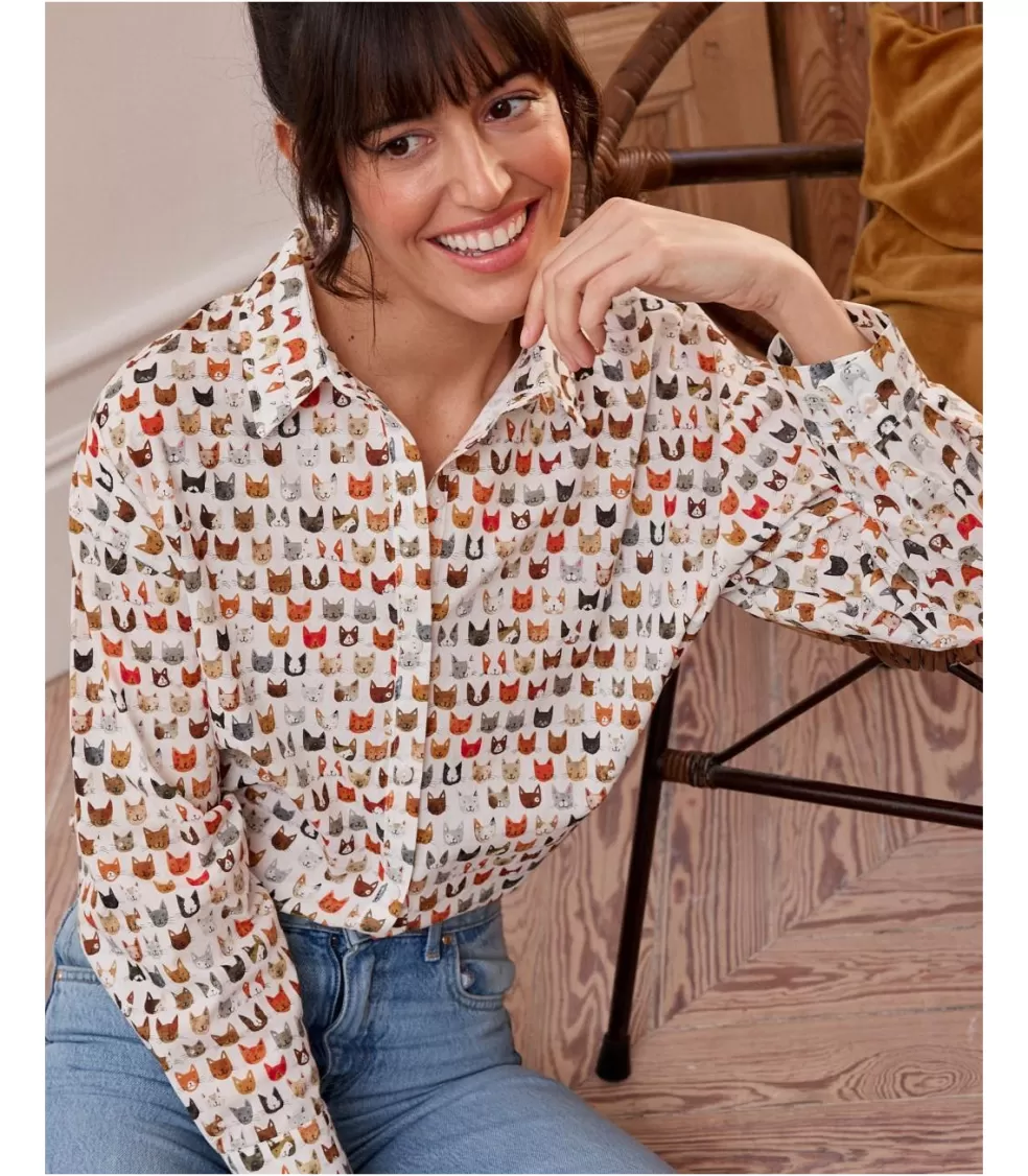 BLUSAS Y CAMISAS>Polin et moi Camisa Gatos Caterina blanco
