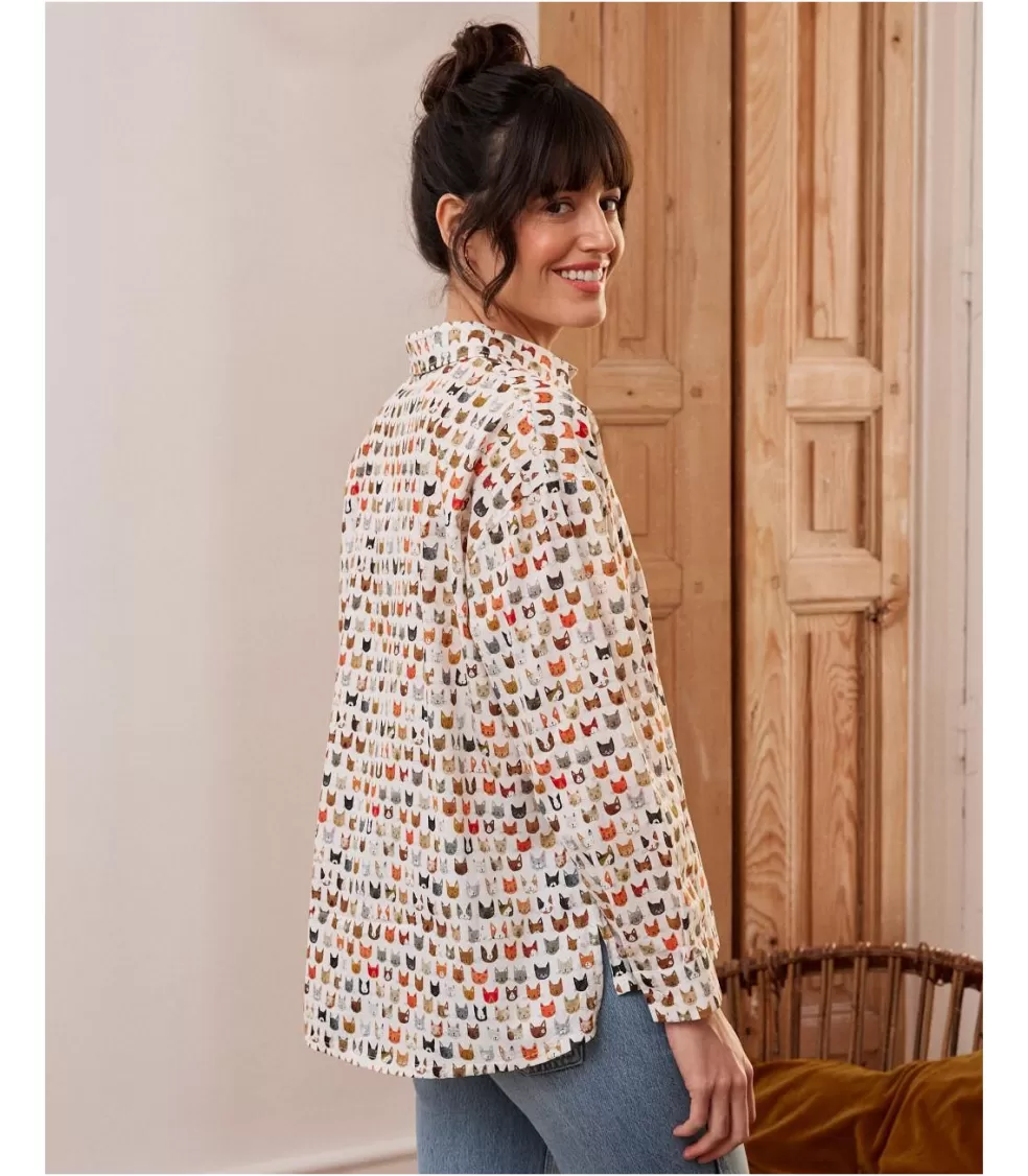 BLUSAS Y CAMISAS>Polin et moi Camisa Gatos Caterina blanco