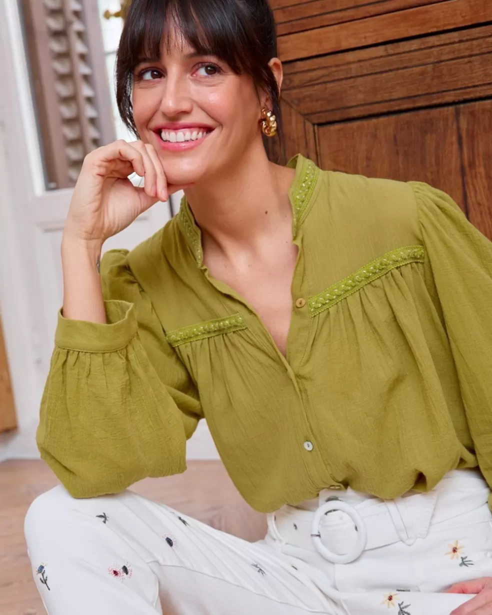 BLUSAS Y CAMISAS>Polin et moi Camisa Lino Angelita pistacho