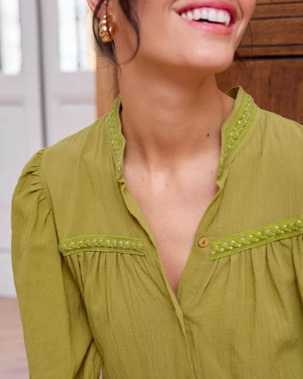 BLUSAS Y CAMISAS>Polin et moi Camisa Lino Angelita pistacho