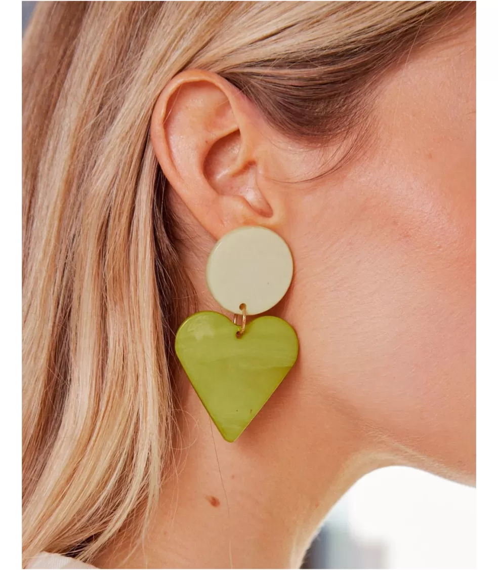 BISUTERÍA | FERIA>Polin et moi Pendientes Verde Corazón OLIVA