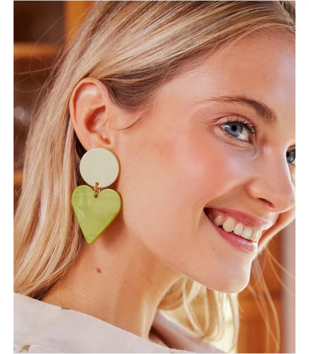 BISUTERÍA | FERIA>Polin et moi Pendientes Verde Corazón OLIVA