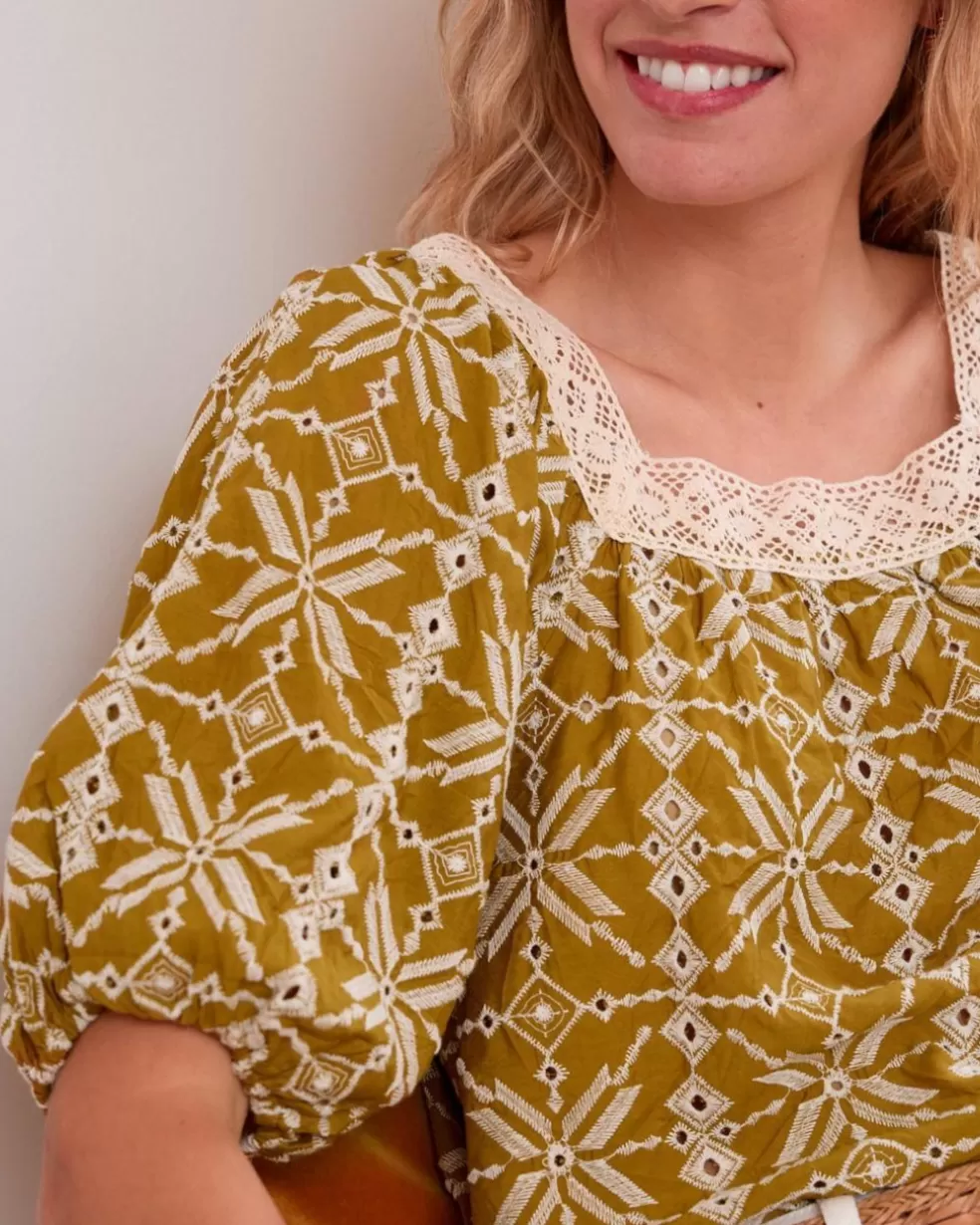 BLUSAS Y CAMISAS>Polin et moi Top Bordado Olima Oliva