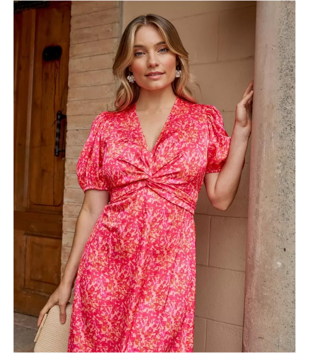 VESTIDOS INVITADA>Polin et moi Vestido Escote Xandra Fucsia