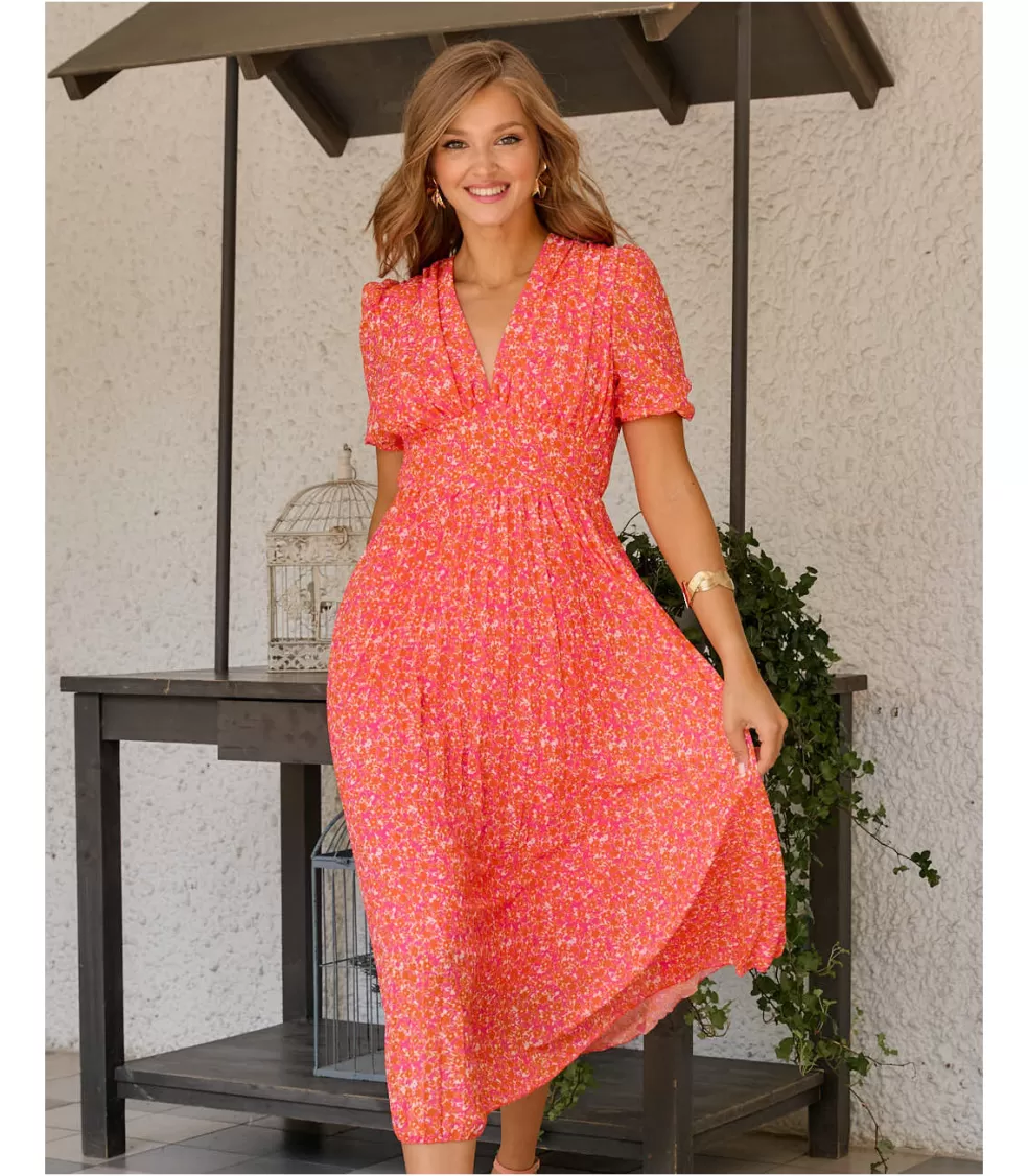 VESTIDOS INVITADA>Polin et moi Vestido Flores Anaisa NARANJA