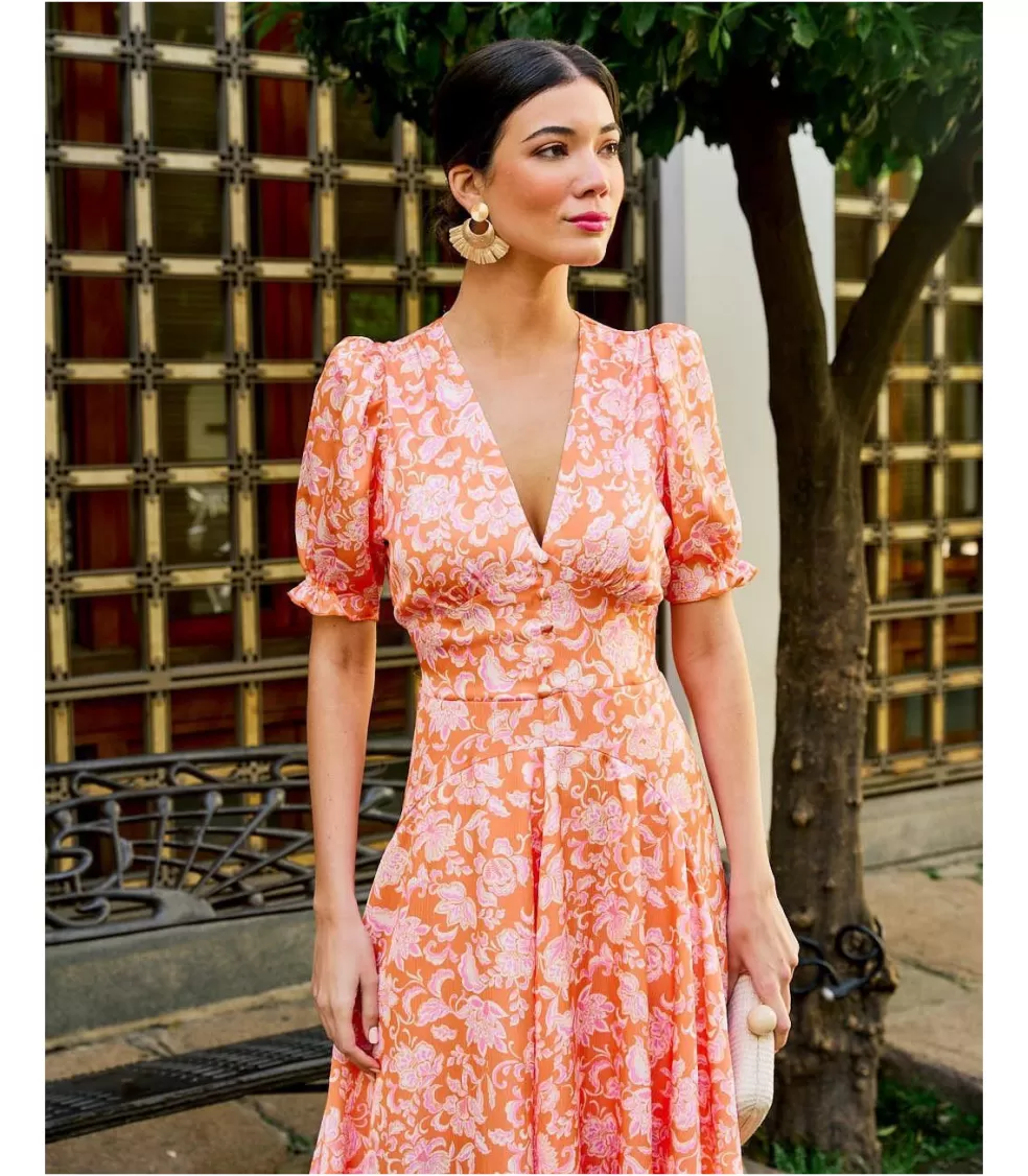 VESTIDOS INVITADA>Polin et moi Vestido Largo Betania NARANJA