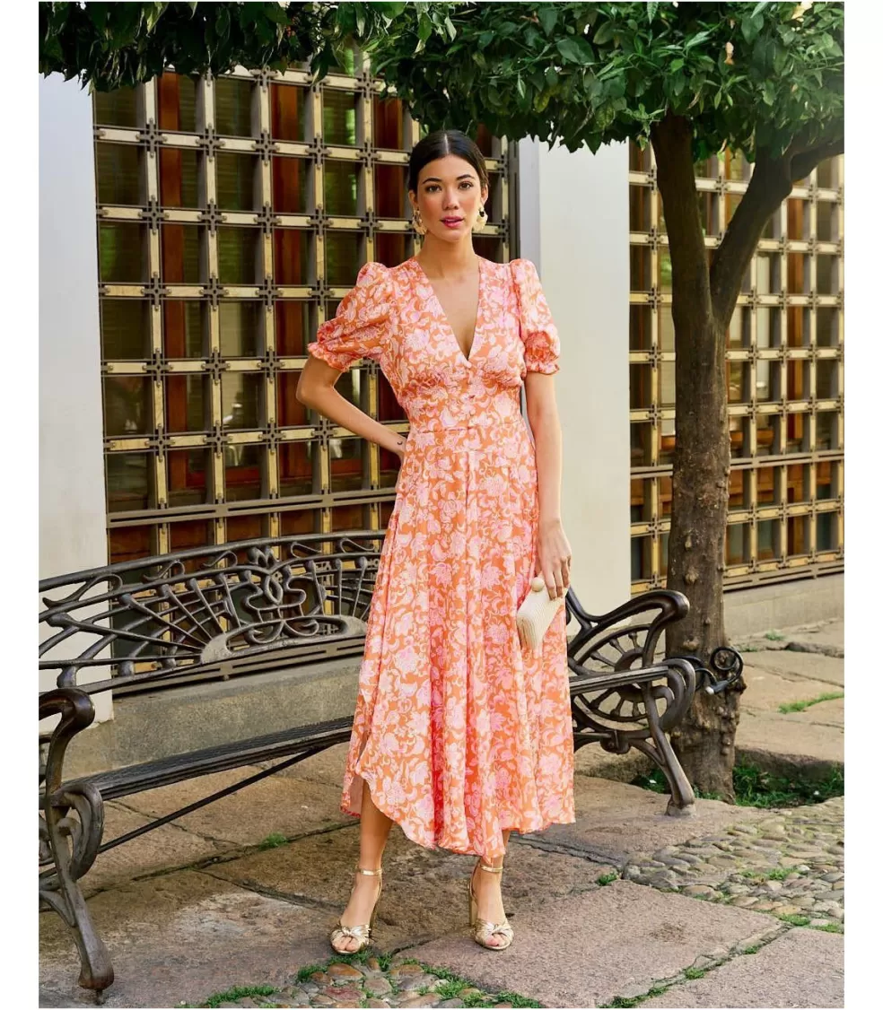 VESTIDOS INVITADA>Polin et moi Vestido Largo Betania NARANJA