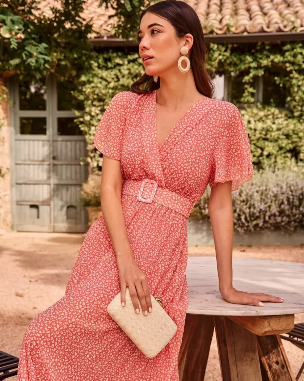 VESTIDOS INVITADA>Polin et moi Vestido Plisado Olinda NARANJA