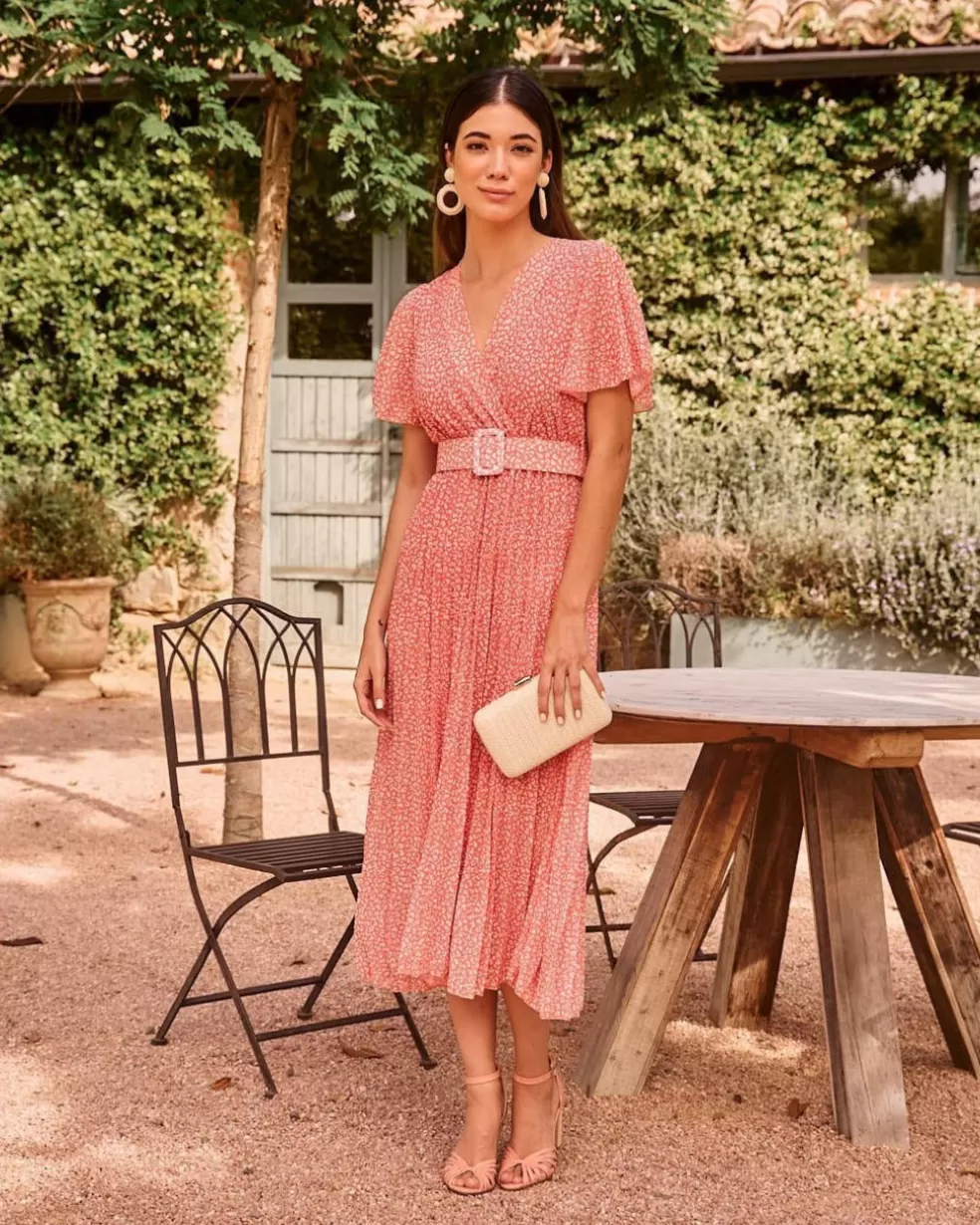 VESTIDOS INVITADA>Polin et moi Vestido Plisado Olinda NARANJA